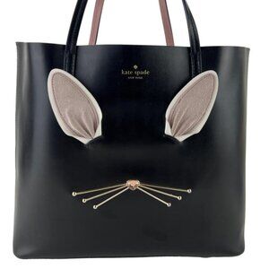 Kate Spade Jazz Things Up Hop To It Rabbit Tote Bag Womens Black Leather Purse
